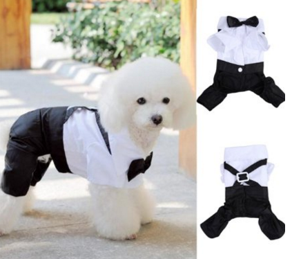 Dogs Cat Clothing Prince Tuxedo Bow Tie Suit Puppy Costume Jumpsuit