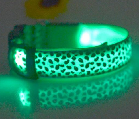 Dog Glow Flashing LED Collar Leopard Print Design Puppy Necklace
